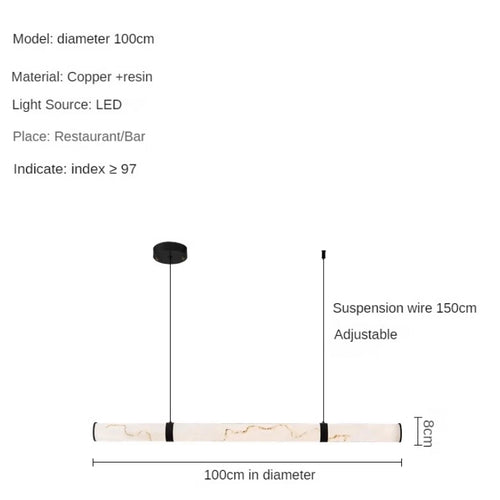 Modern Minimalist All Copper Light Luxury Resin Dining Table Island, High-end Long Strip Straight Line Lighting Decorative Lamp - vue 11 sur 12