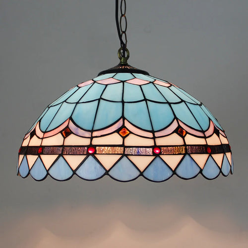 Rétro Tiffany Suspension Lumières suspension lustre salon baroque perle design Vitrail luxe 16 "mer bleu marron L