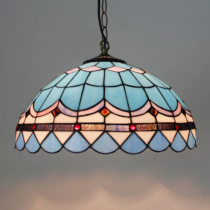Rétro Tiffany Suspension Lumières suspension lustre salon baroque perle design Vitrail luxe 16 &quot;mer bleu marron L