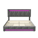 Upholstered Double Bed 140x200cm,LED Bed with 4 Drawers and Adjustable Headboard,Bed Frame with Wooden Slatted Frame,No Mattress