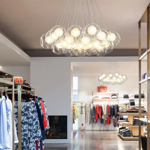 lustre moderne en verre à bulles led pour magasins