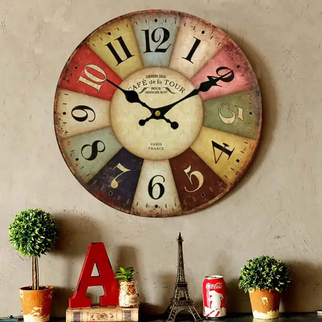 horloge murale en bois épais style ferme pour décoration rétro - vue 2 sur 6