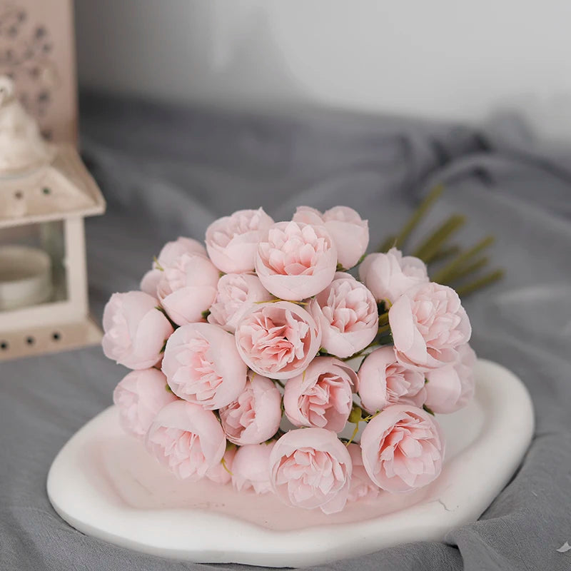 bouquet de 27 roses et pivoines artificielles en soie décoratives - vue 9 sur 12