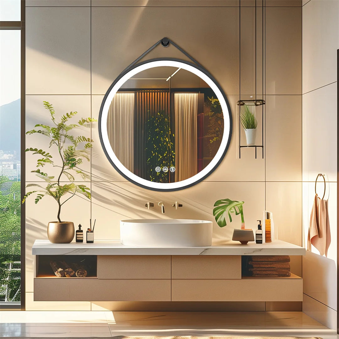 miroir rond avec capteur tactile et lumières led - vue 5 sur 9