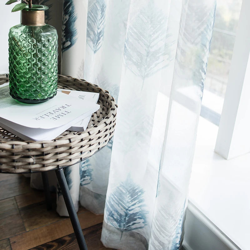 Voilage rideau motif plumes style mediterraneen salon chambre - vue 7 sur 8