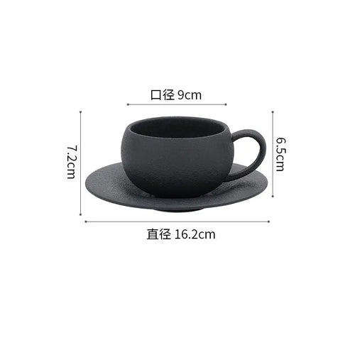 Tasse retro ceramique avec soucoupe motif pierre brute