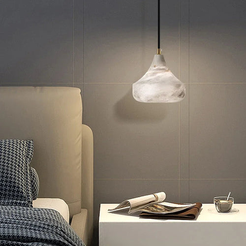 lustre en marbre naturel design moderne avec éclairage led créatif - vue 3 sur 6