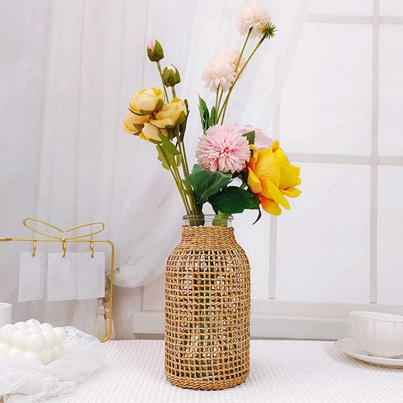 vase en rotin tissé pour fleurs séchées décoration rétro - vue 3 sur 8
