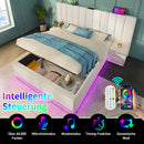 Upholstery bed 180 × 200, double bed storage bed with App Control LED and USB-C charging function, bed rack with slatted frame, PU, White, O