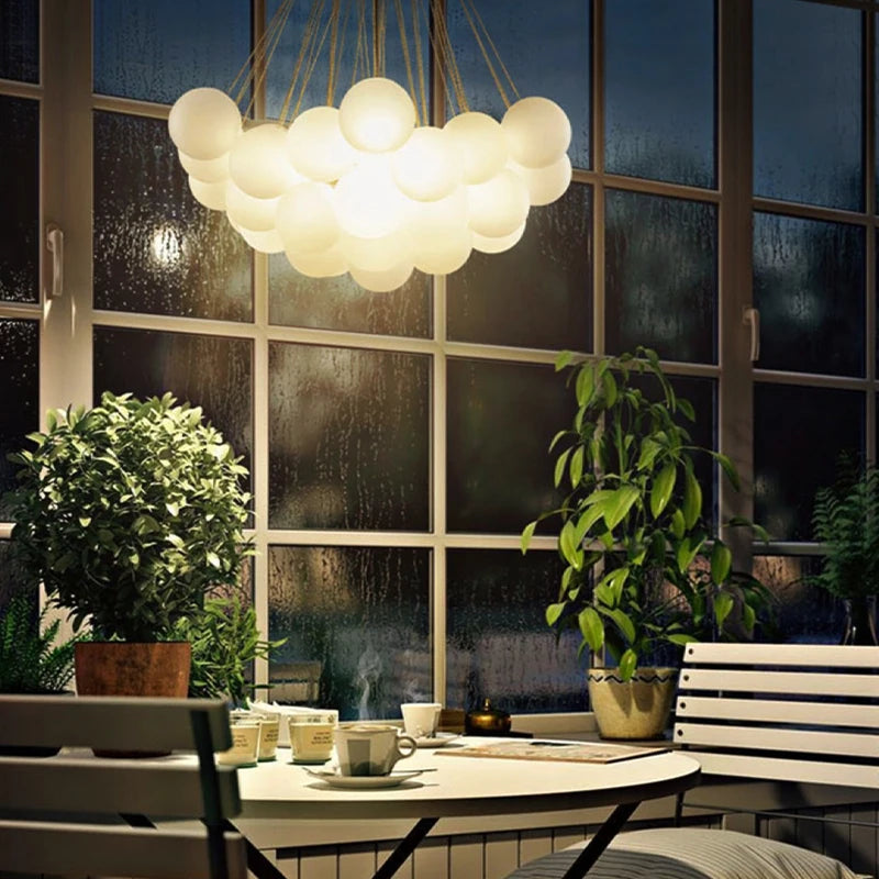 lustre boule de verre moderne led suspension nordique suspendu - vue 5 sur 10