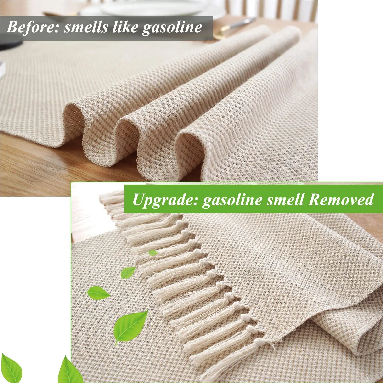Chemin de table lin brodé style rustique beige 8 mots - vue 4 sur 7