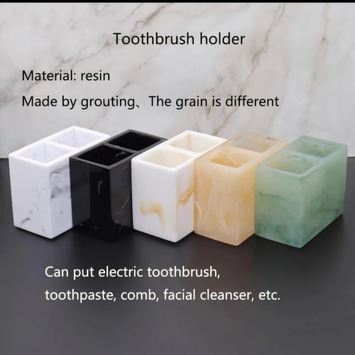 1pc Marble Effect Resin Toothbrush Holder, Luxury Nordic Style Toothbrush Stand, Multi-Compartment Bathroom Organizer, Elegant - vue 2 sur 9