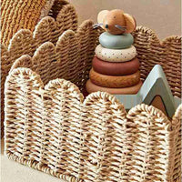 Scalloped Edge Basket, Wicker Storage Baskets,Handwoven Organizing Baskets For Shelves, Paper Rope Design