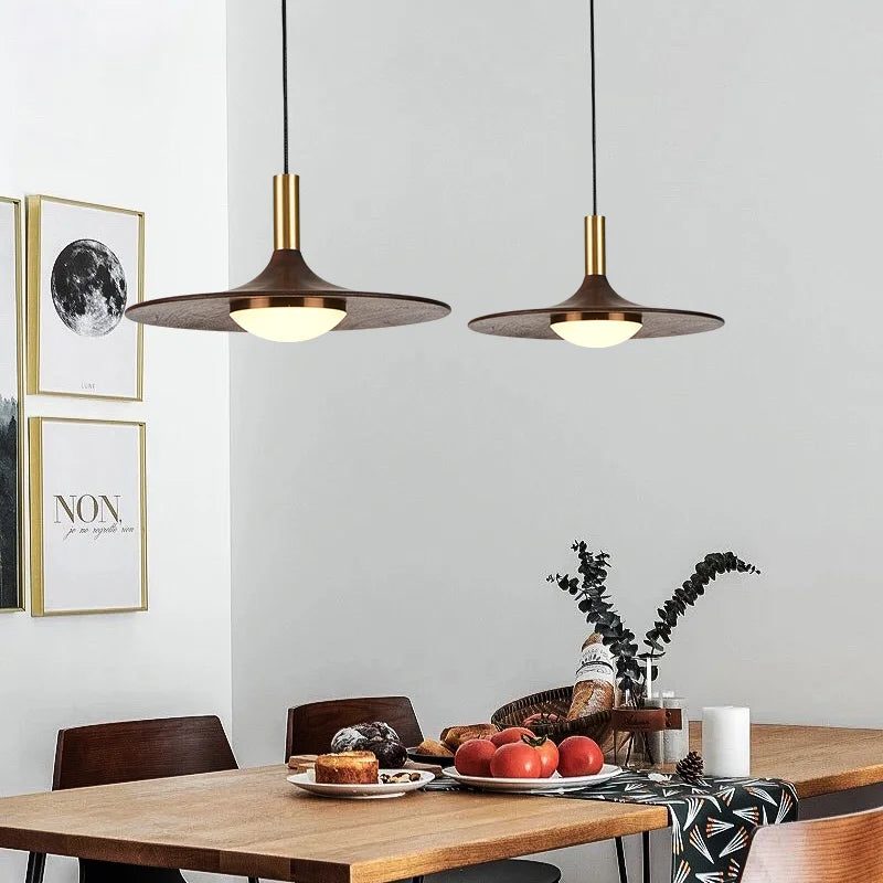 soucoupe volante led en bois massif cuivre éclairage suspendu - vue 4 sur 9