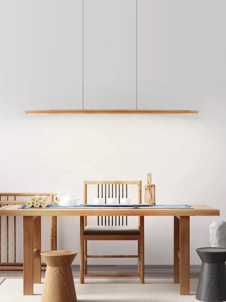 suspension led longue en bois massif moderne - vue 5 sur 15