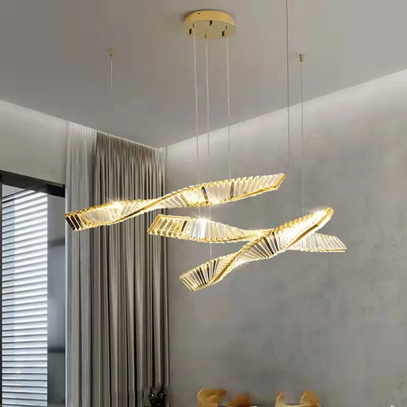 lustre en cristal doré design postmodernes avec éclairage led - vue 5 sur 8
