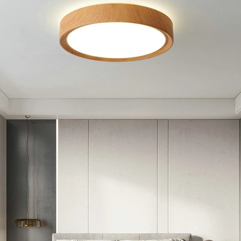 plafonnier led rond en bois éclairage d'intérieur luminaire décoratif - vue 7 sur 9