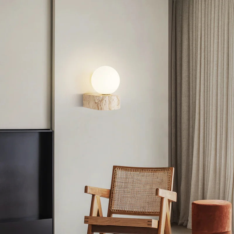 applique murale vintage en pierre naturelle avec abat-jour en verre et led
