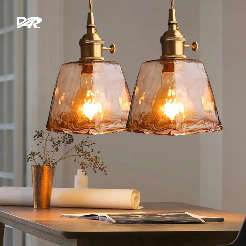 Lustre suspension laiton verre modern - vue 4 sur 10