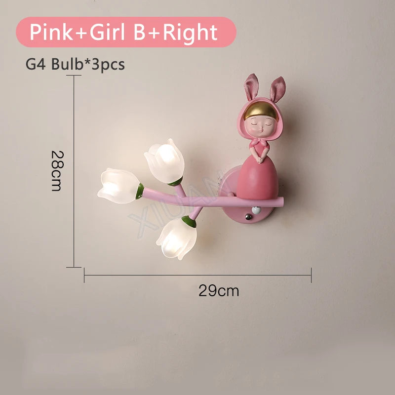 applique murale fille lapin g4 led fleur - vue 22 sur 22