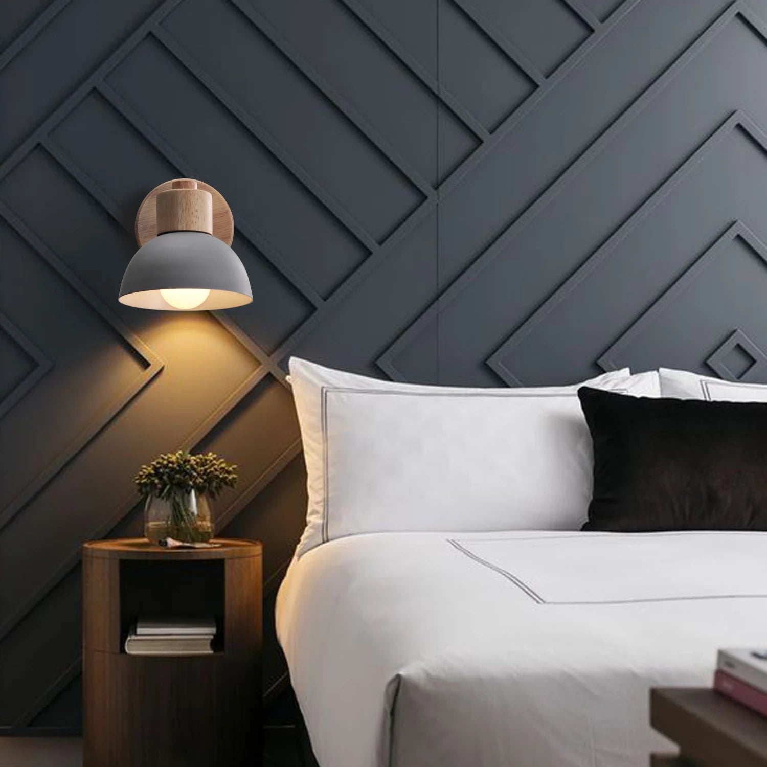 Lampe de chevet nordique applique murale en bois moderne E27 tête de direction applique murale pour chambre salon maison éclairage intérieur LED - vue 9 sur 18