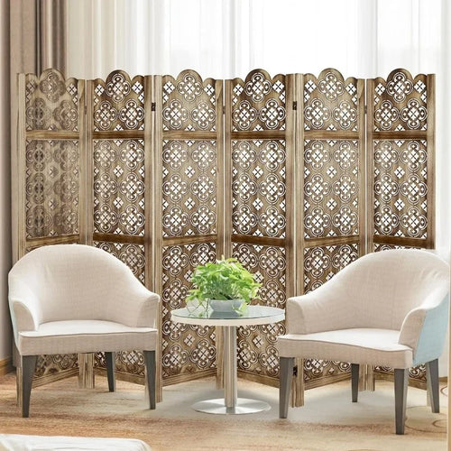 Carved Room Dividers,6 Panel Room Divider With Hand Carved Vintage Style Room Dividers And Folding Privacy Screens - vue 3 sur 11
