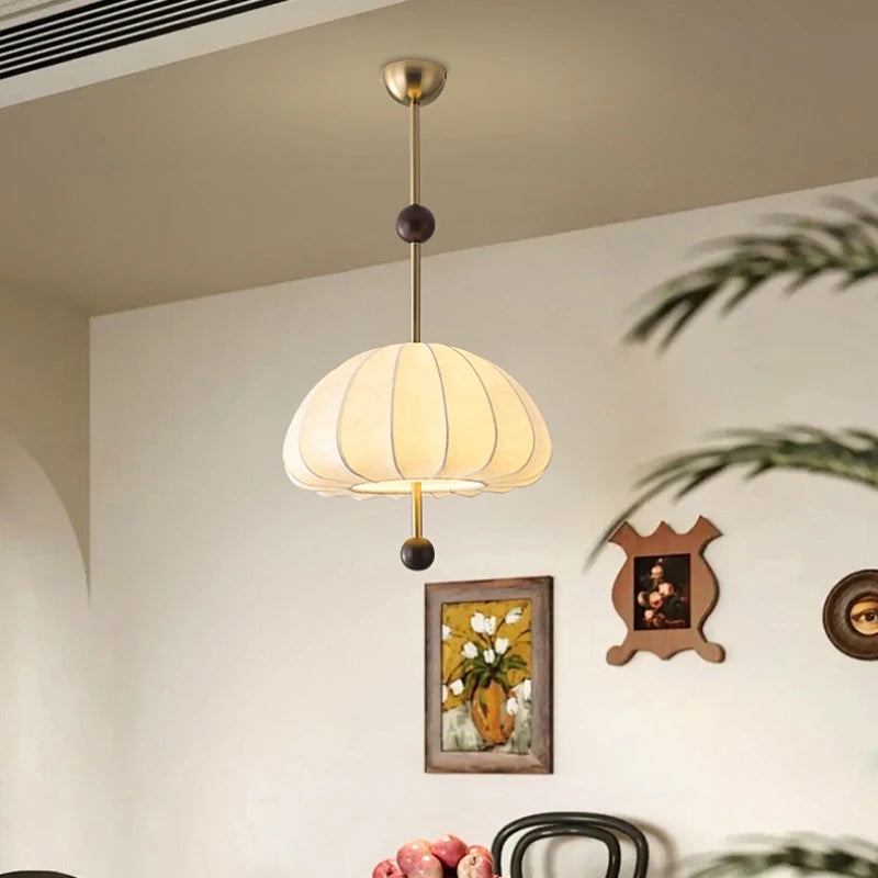 plafonnier en tissu style français rétro en bois massif - vue 4 sur 10