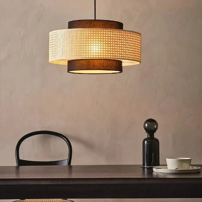 Suspension design à cannage en bambou rotin LED déco - vue 5 sur 10