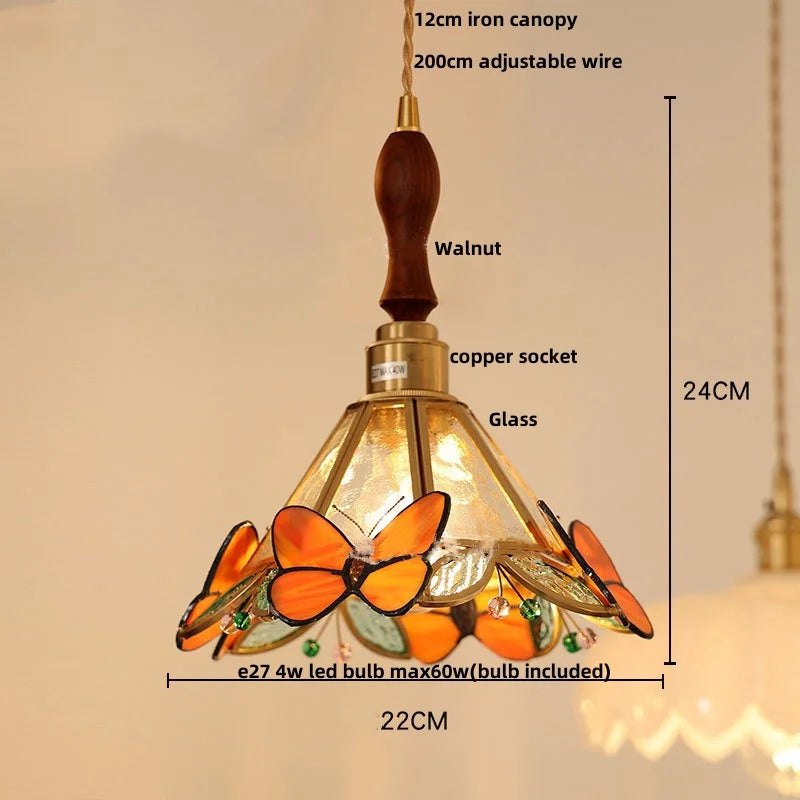 suspension en verre coloré avec fil de bois réglable moderne