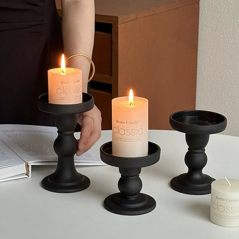 Roman Candle Holder, Retro Black Glass Ornament, Candle Aromatherapy Pedestal, French Home Atmosphere Decoration