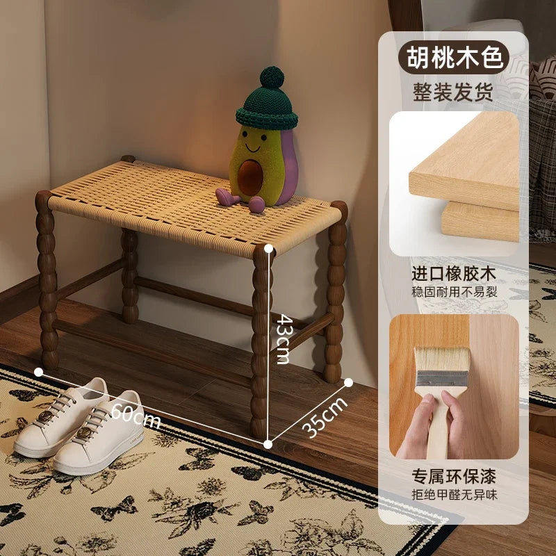 Creative Gourd Stool, French Woven Solid Wood Stool, Household Shoe Changing Stool, Living Room Sofa Side Shelf - vue 10 sur 13
