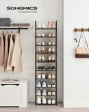 SONGMICS Shoe Rack, 10 Tiers, Narrow Shoe Rack, 28 x 45 x 173 cm, Metal Frame, Non-Woven Fabric Shelves, Hallway, Bedroom
