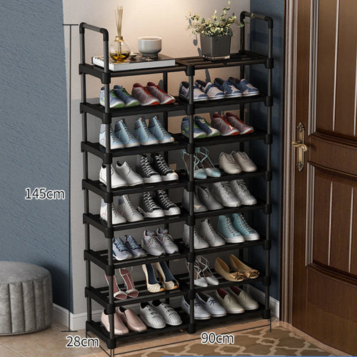 etagère à chaussures en métal grande capacité avec crochets et rangement - vue 5 sur 9