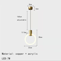 applique murale led moderne en laiton avec anneau acrylique gradable