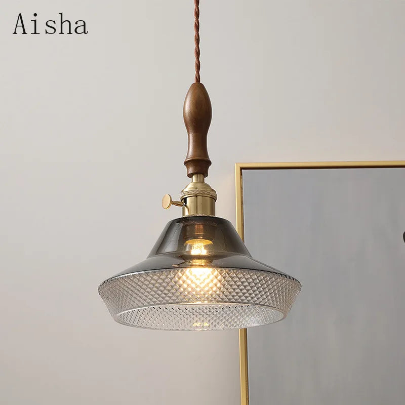 suspension en noyer et verre pour intérieur moderne - vue 4 sur 8