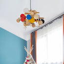 Modern Nordic wooden chandelier with colourful decorative lighting