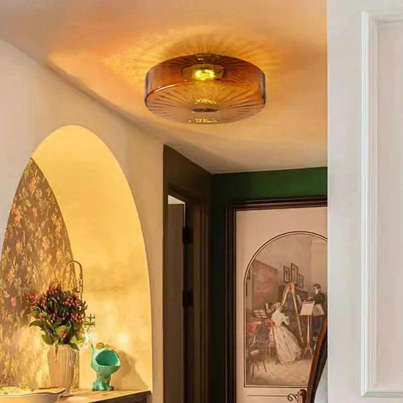 plafonnier led rond en verre ondulé rétro décoratif d'intérieur - vue 4 sur 9