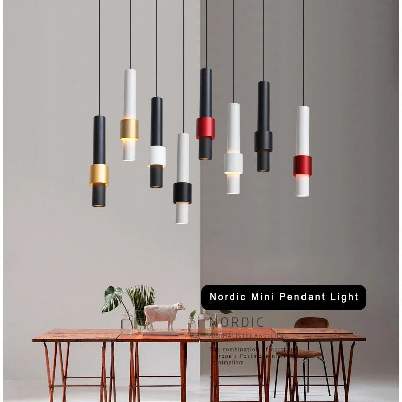 Lamp Modern LED Pendant Light Fixtures, 1-Light Adjustable Cylindrical Ceiling Hanging Light, Black And White Finish Mini Penda - vue 6 sur 14