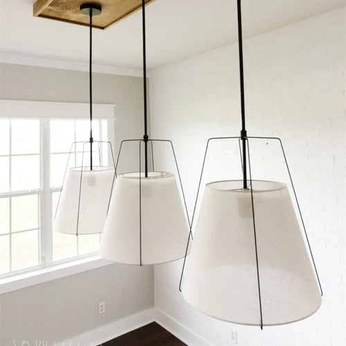 Cone drum pendant light, fabric lampshade, restaurant kitchen pendant light, indoor home decoration lighting - vue 3 sur 8