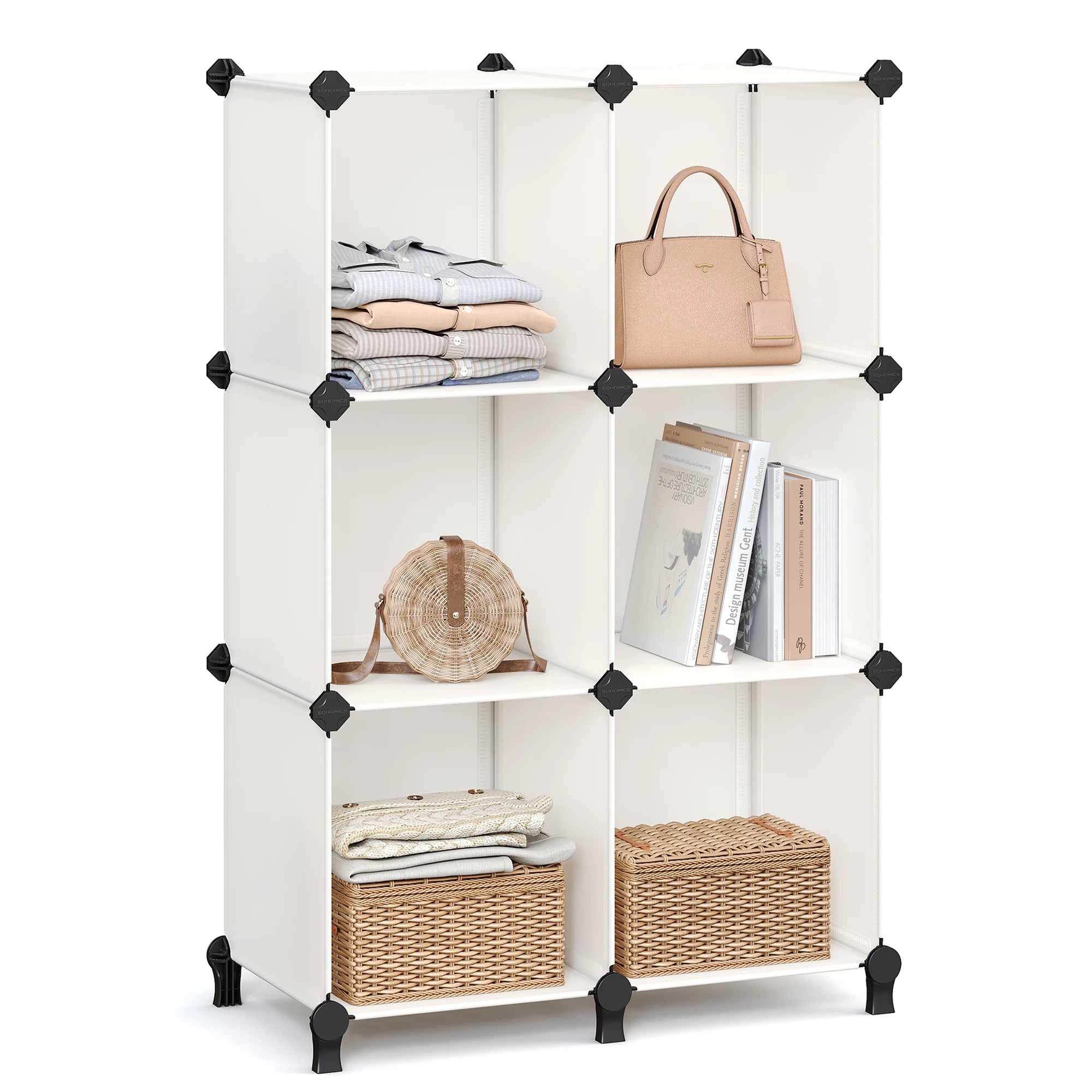 SONGMICS 6 Cube Storage Unit, Modular Plastic Cube Storage Organizer with Feet, Shoe Rack, Each Cube 30 x 30 x 30 cm