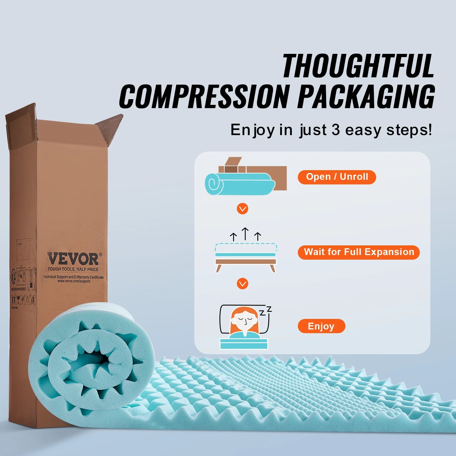 VEVOR Mattress Topper Queen Size 2" / 3" Thickness Soft Memory Foam Mattress Pad, Cooling Gel Infusion Comfy Support for Any Bed - vue 5 sur 8