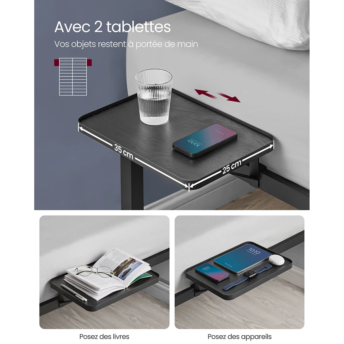 VASAGLE Double Bed Frame, Metal Bed Frame, with Bedside Shelves, Guest Bed Frame, for 140 x 200 cm Mattresses, Easy Assembly - vue 3 sur 7