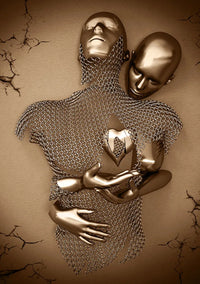 affiche toile couple amoureux avec paillettes et cœur décoratif