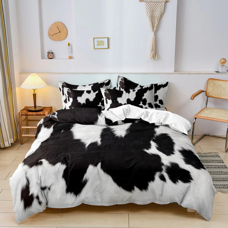 housse de couette 3 pièces en cuir de yak imprimé vache marron et noir