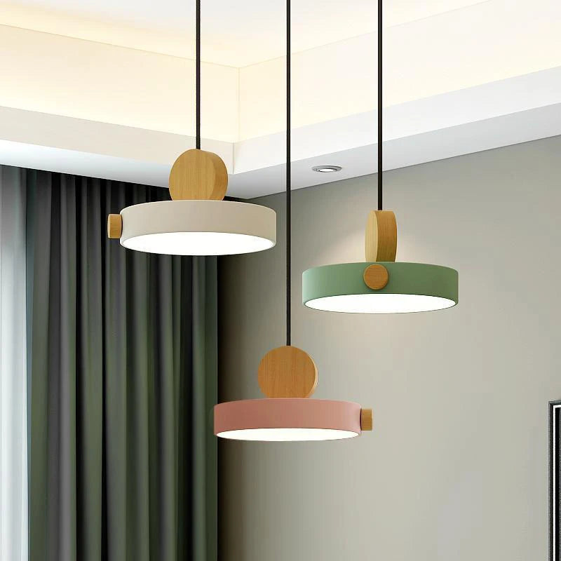 suspension led minimaliste nordique en bois macaron décoratif