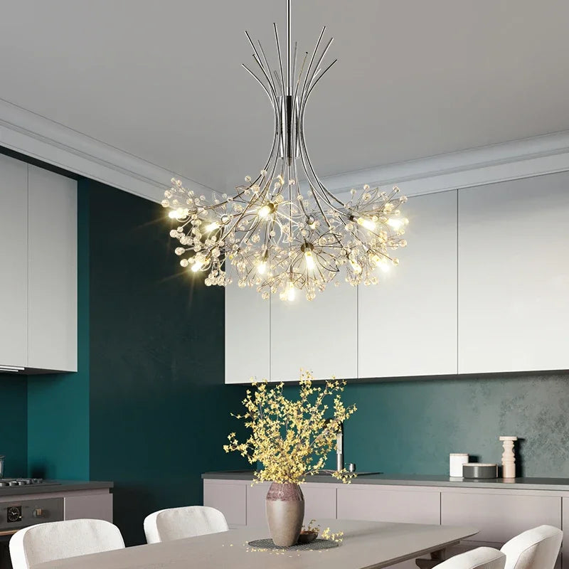 Nordic Creative Dandelion Romantic Crystal Chandelier Dining Room Bedroom Living Room Clothing Coffee Shop Luxury LED Chandelier - vue 5 sur 10