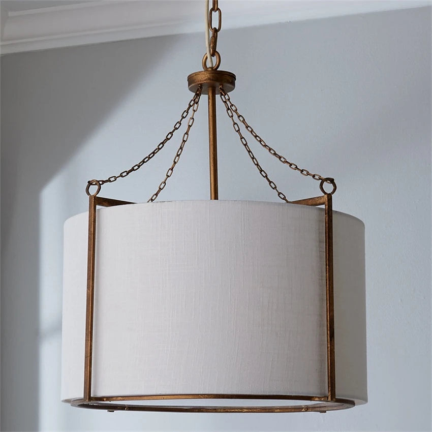 Lustre vintage en tissu ombre style lanterne - vue 3 sur 5