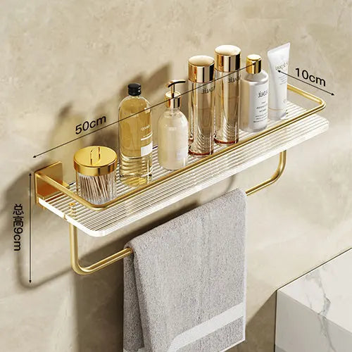 DOOKOLE Bathroom Floating Shelves Gold, Wall Mounted Storage Shelves with Towel Bar for Bathroom, Kitchen, Bedroom - vue 11 sur 11