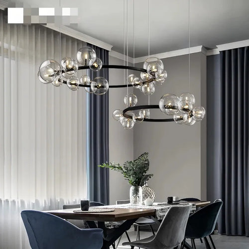 Lustre design rond avec boules en Verre clair à LED - vue 3 sur 27