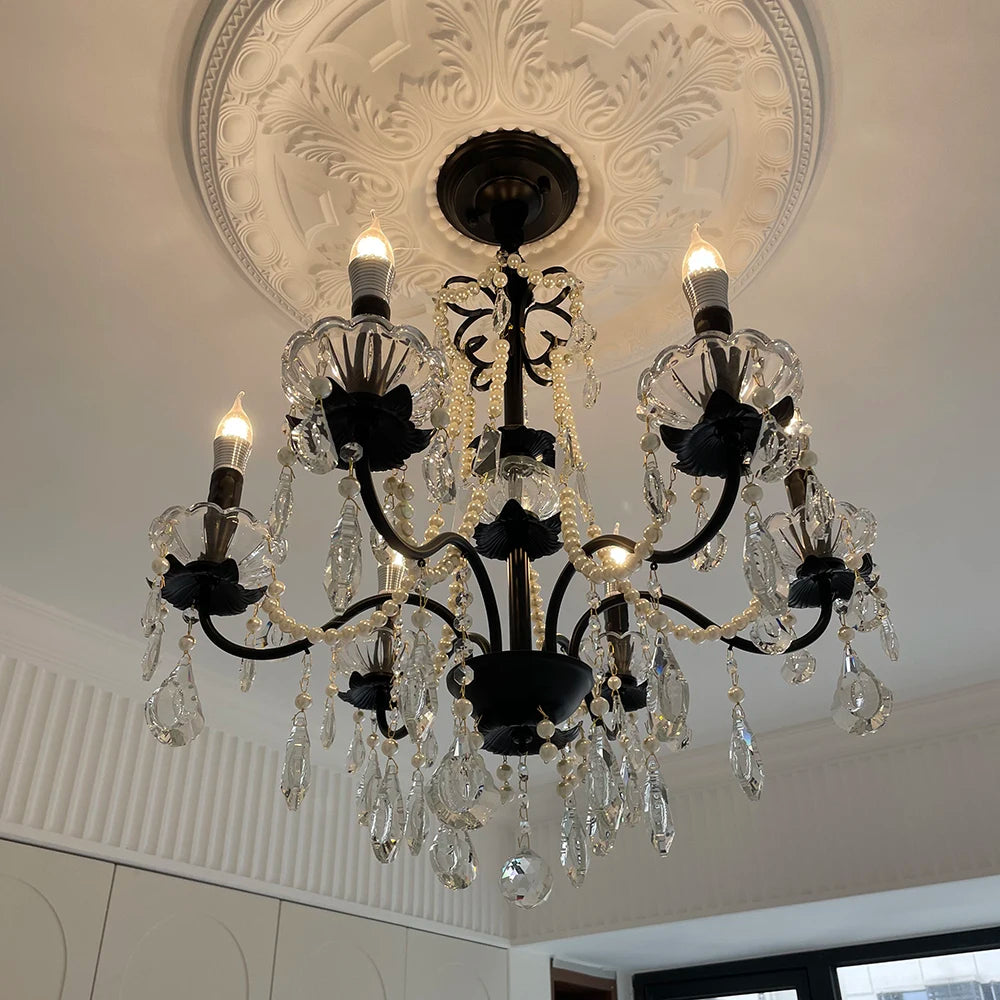 lustre moderne en cristal avec perles et éclairage led - vue 4 sur 10